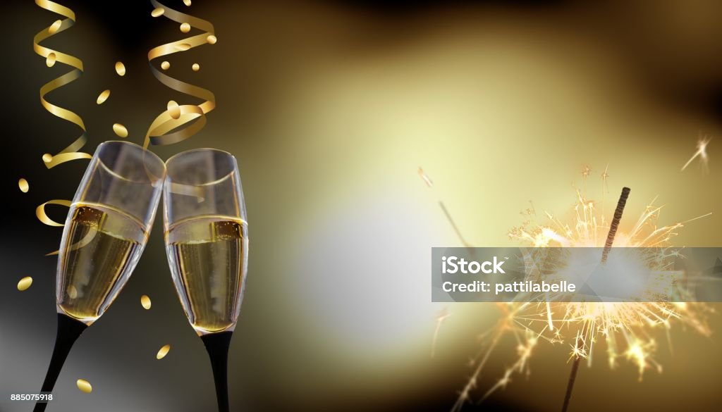 clink glasses - New Year's Eve / celebration picture for celebrating birthday, New Year's Eve or e.g. jubilees Candlelight Stock Photo