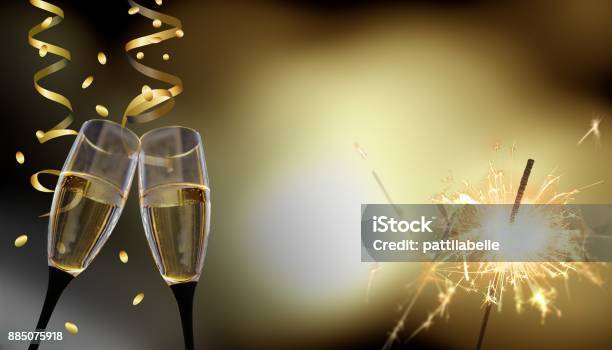 Clink Glasses New Years Eve Celebration Stock Photo - Download Image Now - Candlelight, Celebration, Champagne