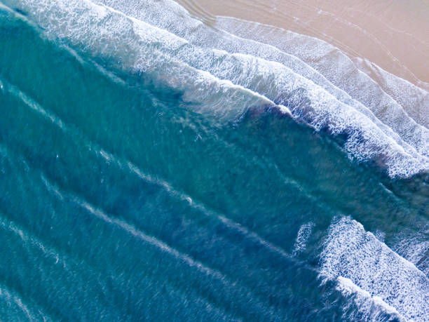 Aerial View looking down on a Welsh Beach in the UK.