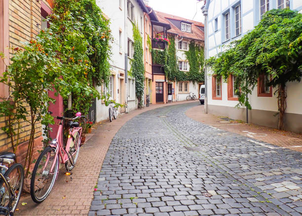 istock Cobblestone Road in Heidelberg with Pink Bicycle in Foreground 885109812
