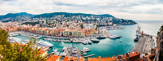 Beautiful panoramic aerial view city of Nice, France. Luxury resort of French riviera