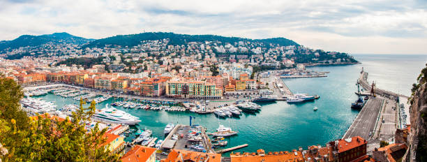 Cote d'Azur France Nice. Beautiful panoramic aerial view city of Nice, France. Luxury resort of French riviera d'azur stock pictures, royalty-free photos & images