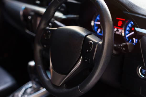 istock Car inside, Interior of modern car with black salon 885152256