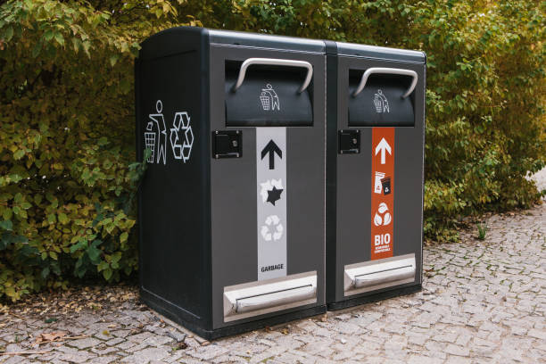 Modern smart bins. Waste collection. Separate collection of garbage and biodegradable waste. stock photo