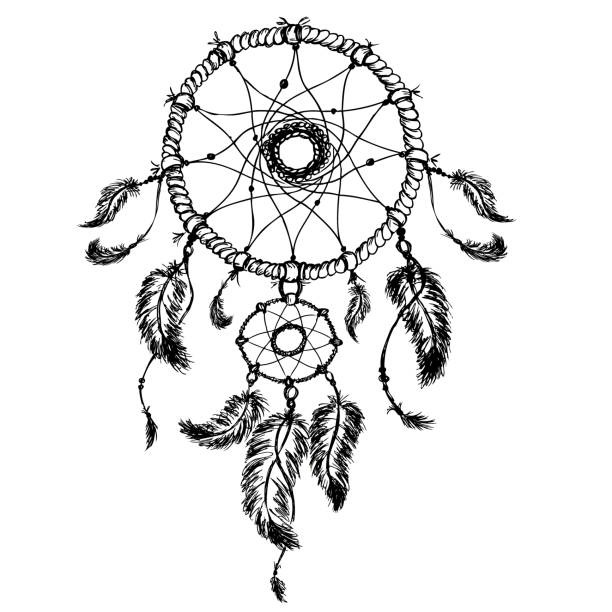 Dream catcher isolated on white background, Dream catcher isolated on white background, hand drawn vector illustration symbol north american tribal culture bead feather stock illustrations