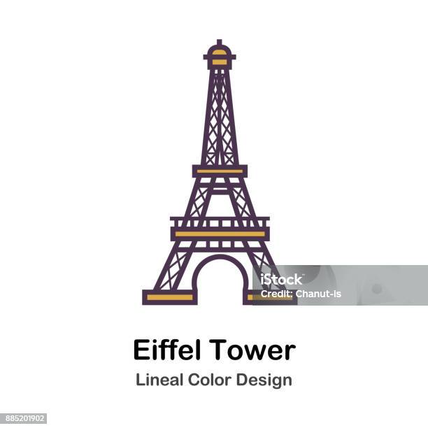 Eiffel Tower Lineal Color Illustration Stock Illustration - Download Image Now - Eiffel Tower - Paris, Line Art, Architecture