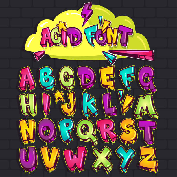 Cartoon font Graffiti acid font. Vector set illustration graffiti fonts stock illustrations