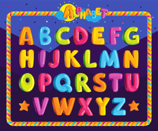 Children's font in the cartoon style. Set of multicolored bright letters for inscriptions. Vector illustration of an alphabet. alphabet borders stock illustrations