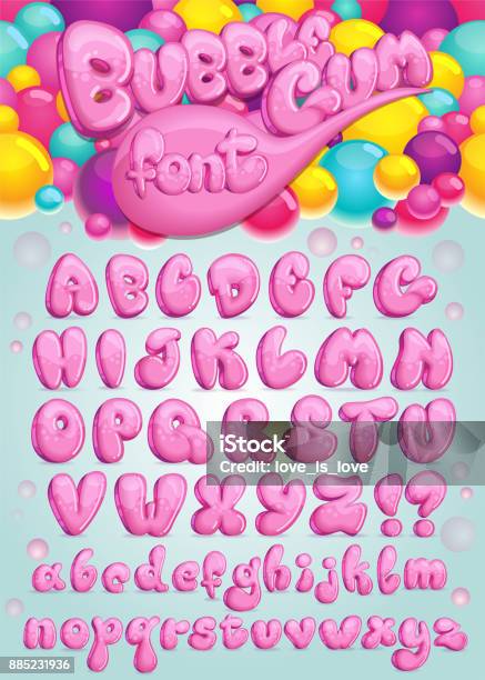 Schriftartbubblegum Stock Vektor Art und mehr Bilder von Maschinenschrift - Maschinenschrift, Blase - Physikalischer Zustand, Text - Schriftsymbol