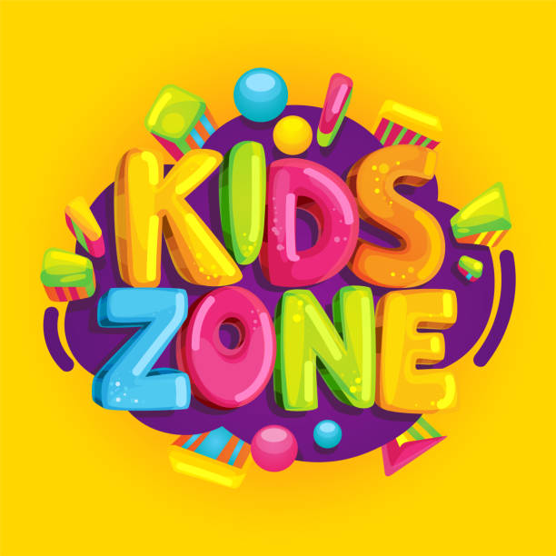 kids zone vektor cartoon banner. - child playground small toy stock-grafiken, -clipart, -cartoons und -symbole