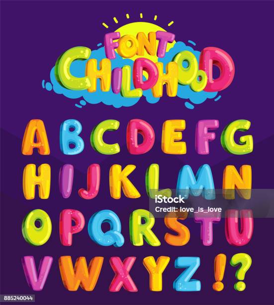 Childrens Font In The Cartoon Style Of Childhood Stock Illustration - Download Image Now