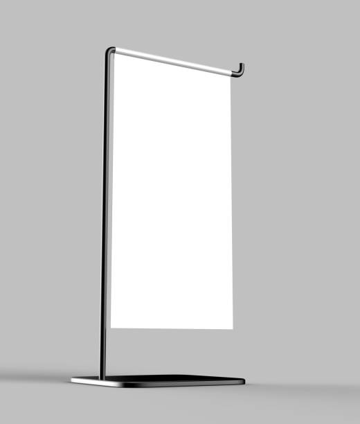 istock Value Line Metal Counter top Sign Holder with felt bottom or vertical banner display. Blank white 3d rendering illustration. 885245086
