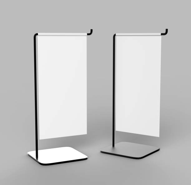 istock Value Line Metal Counter top Sign Holder with felt bottom or vertical banner display. Blank white 3d rendering illustration. 885245176
