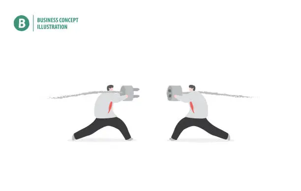 Vector illustration of Businessman holding plug meaning collaboration or teamwork or idea on white background illustration vector. Business concept.