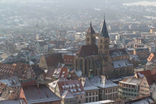Winter time view over Esslingen on Neckar, Germany