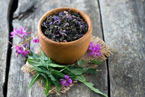 istock fireweed tea in a bowl on wooden surface 885281360