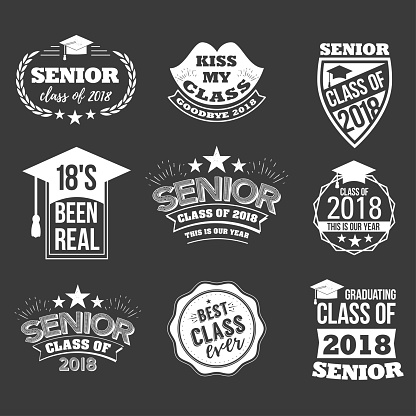 badges and cute funny labels for graduating senior class 2018