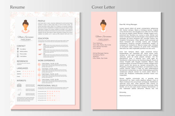 Feminine resume and cover letter with infographic design. Feminine resume and cover letter with infographic design. Stylish CV set for women. Clean vector. modern resume template stock illustrations