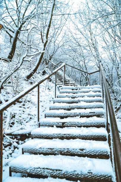 istock The stairs are covered in snow 885321132