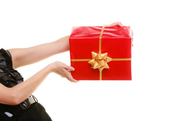 istock holidays love happiness concept - girl with gift box 885321668