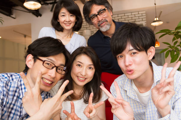 日本の家族写真、selfie - 集合写真 ストックフォトと画像