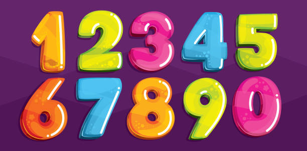 Vector cartoon kids figures. Set of color numbers zero number stock illustrations