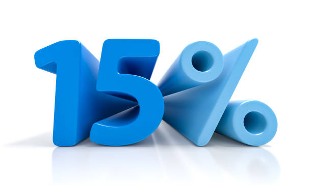 istock 15 percent blue symbol isolated on white background. 885347254