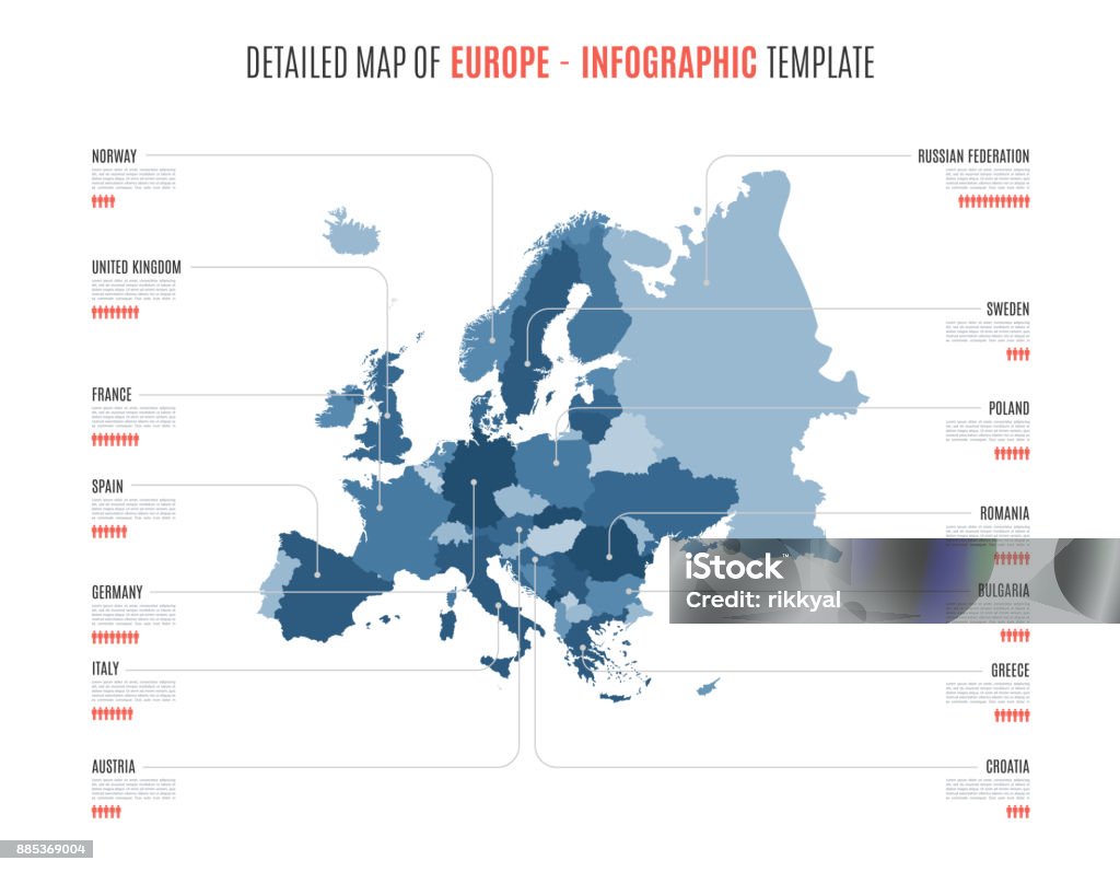 Detailed map of Europe. Vector template for infographics. Detailed map of Europe. Vector template for infographics. Editable stroke. Europe stock vector