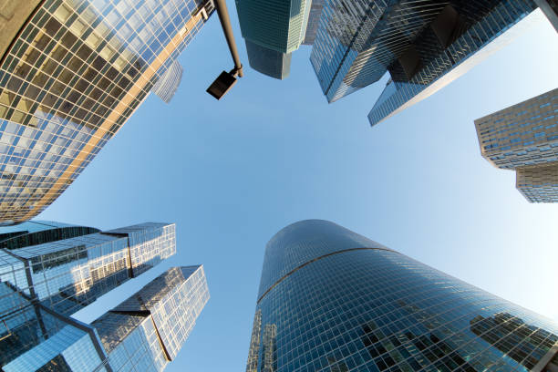 istock Low angle view of modern skyscrapers 885379410