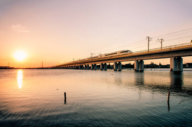 Wuxi, Jiangsu, China - July 27, 2012: Beijing-Shanghai high-speed railway passes through lakes.
