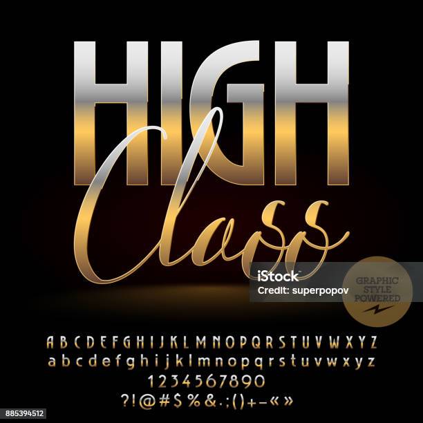 Vector High Class Golden Alphabet Letters Set Numbers And Symbols Stock Illustration - Download Image Now