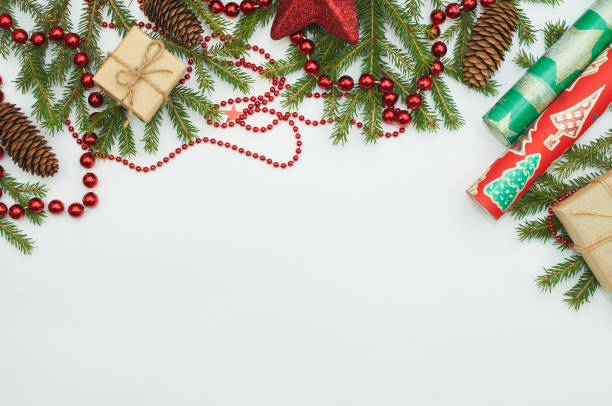 istock Christmas gifts and fur-tree branch 885397130