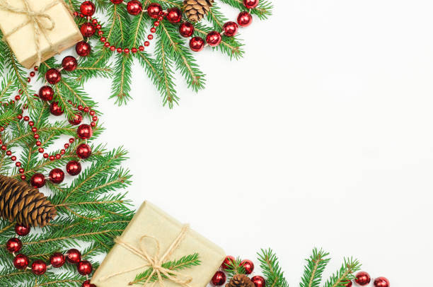 istock Christmas gifts and fur-tree branch 885397134