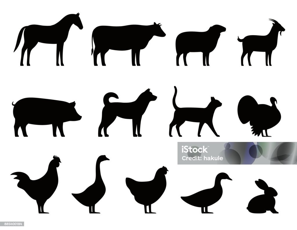 Farm animals black icons set, Livestock, vector illustration Livestock, Farm animals black icons set, vector illustration Icon Symbol stock vector