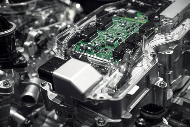 circuit board on the cars engine stock photo