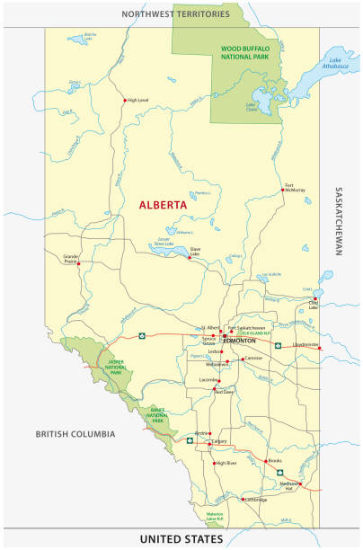 alberta droga i park narodowy mapa - canadian province stock illustrations