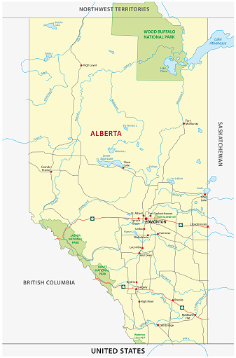 Alberta Landmarks Map.pdf Alberta Road And National Park Map Stock Illustration - Download Image ...