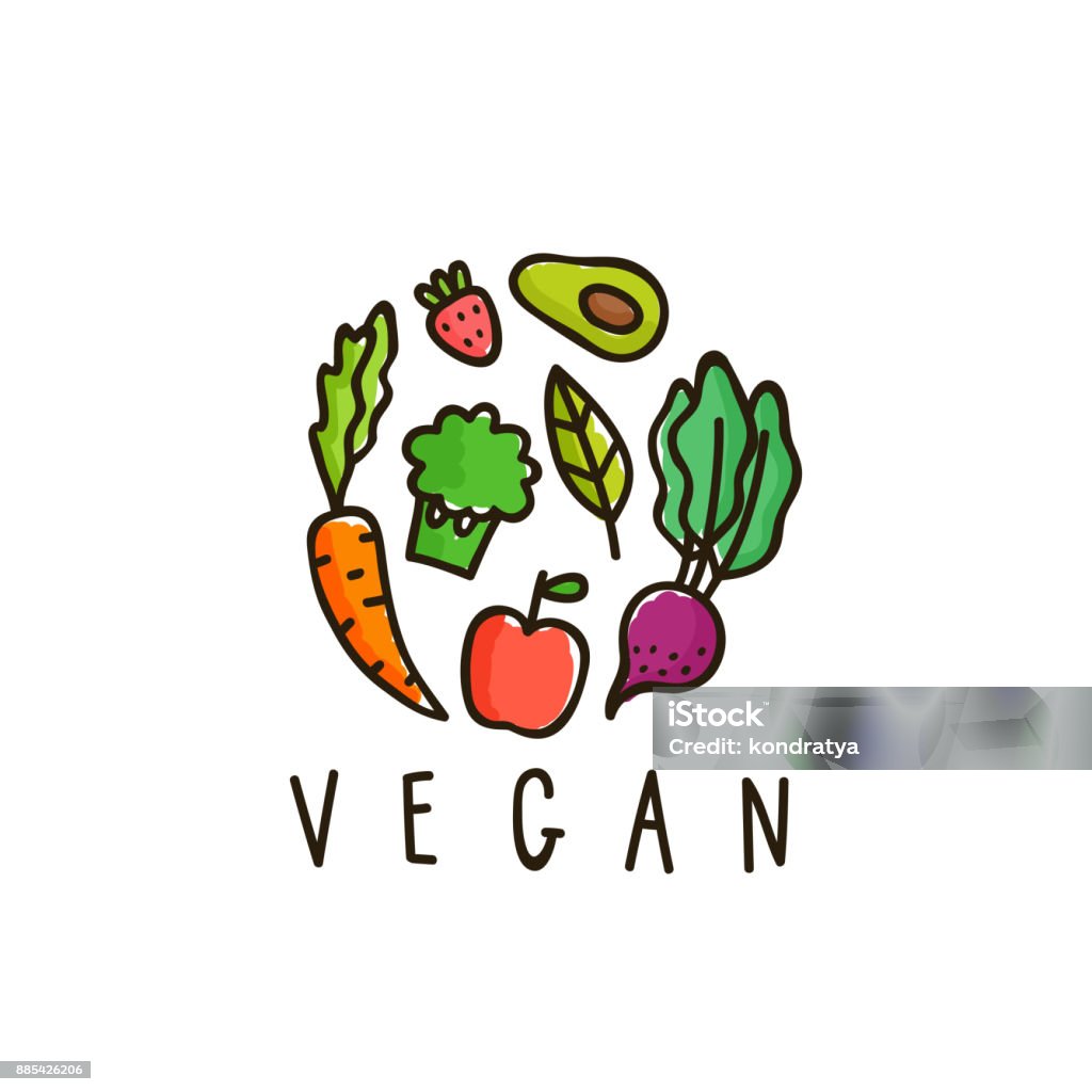 Signo de vegano aislado en blanco. - arte vectorial de Comida vegana libre de derechos