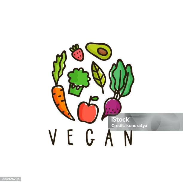 Ilustración de Signo De Vegano Aislado En Blanco y más Vectores Libres de Derechos de Comida vegana - Comida vegana, Aguacate, Alimento