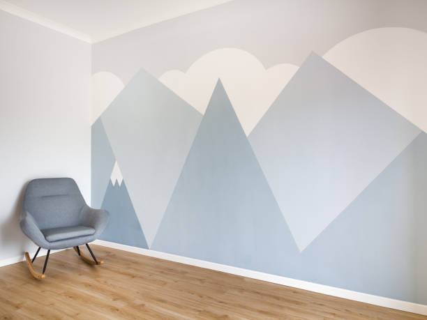 Modern scandinavian style design mural painted room stock photo