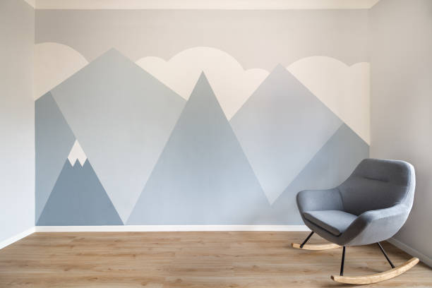 Modern scandinavian style design mural painted room stock photo