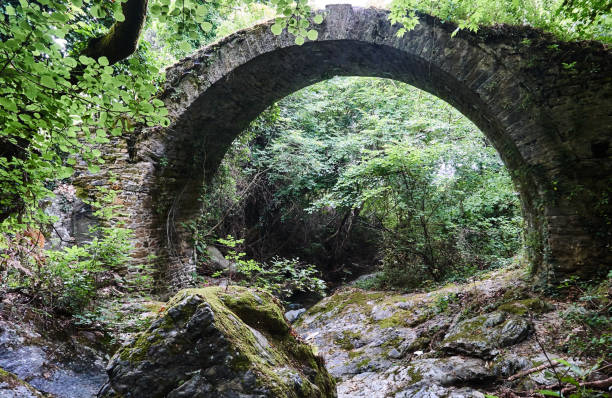 istock Stone ruins of the Byzantine bridge in a dense forest 885426862