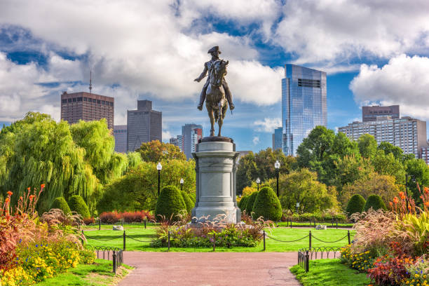 Boston Public Garden George Washington Monument at Public Garden in Boston, Massachusetts. famous place stock pictures, royalty-free photos & images