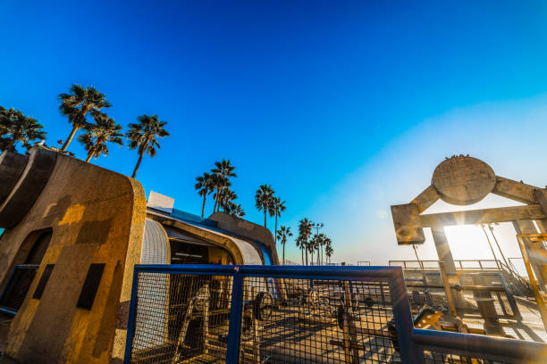 Muscle beach under a clear sky in California stock photo