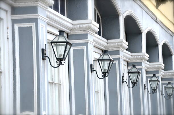 Street lights on the houses give a special touch to the streets in New Orleans, Louisiana.