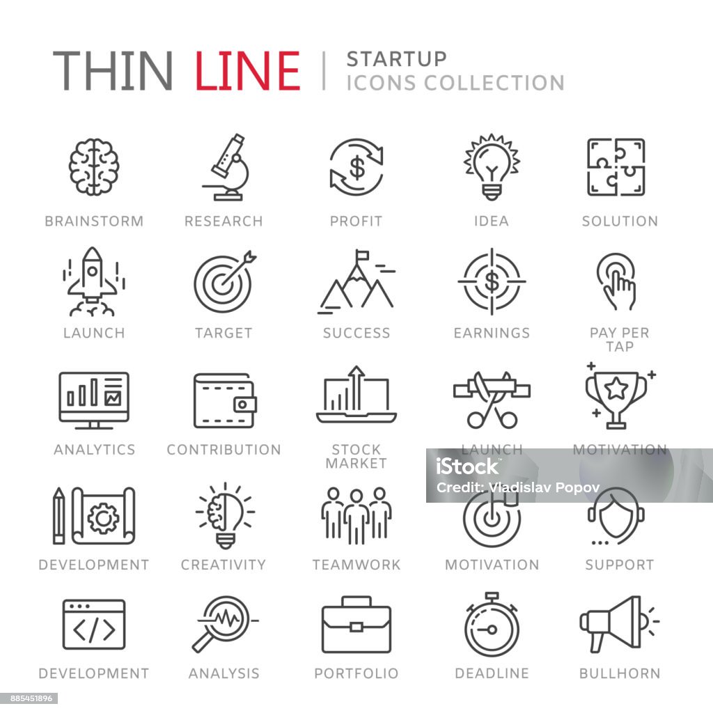 Sammlung von Icons Startup dünne Linie - Lizenzfrei Icon Vektorgrafik