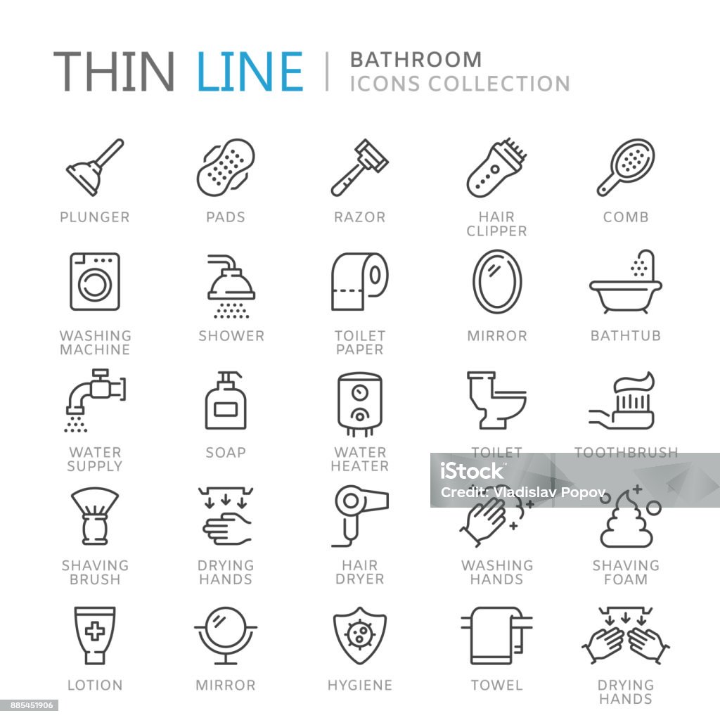 Collection of bathroom thin line icons Collection of bathroom thin line icons. Vector eps8 Icon Symbol stock vector