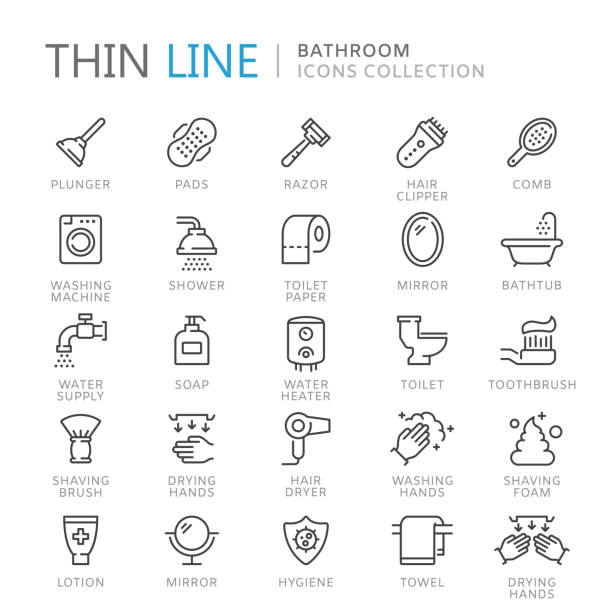 Collection of bathroom thin line icons Collection of bathroom thin line icons. Vector eps8 safety razor stock illustrations