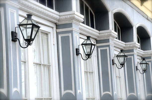Street lights on the houses give a special touch to the streets in New Orleans, Louisiana.
