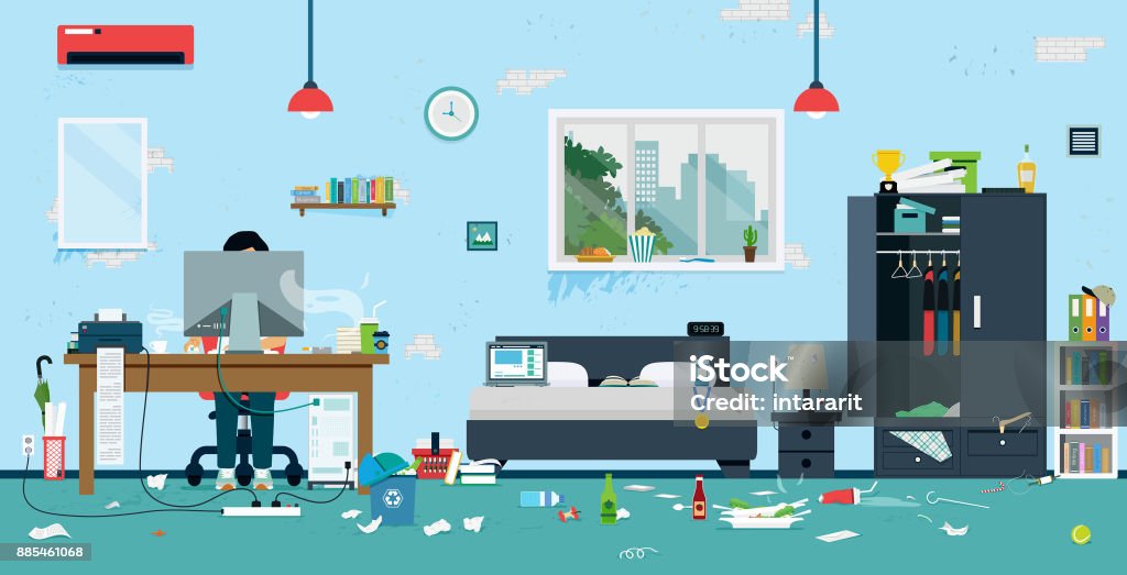 Chambre sale - clipart vectoriel de En désordre libre de droits